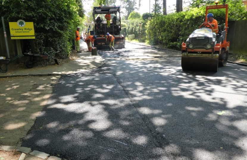 Pictured, the ongoing work to improve Crawley Ridge, Camberley