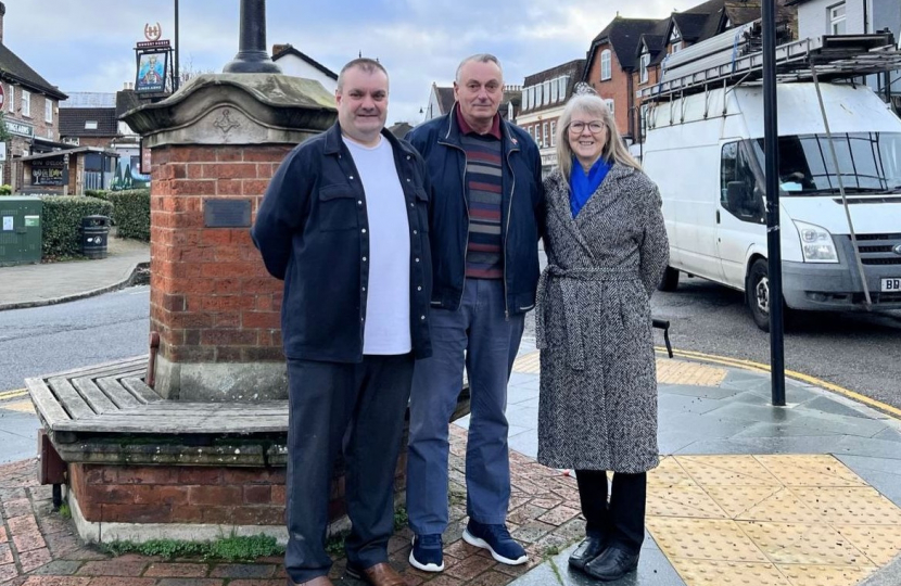 Pictured, Mark, Frank and Valerie in Bagshot High Street