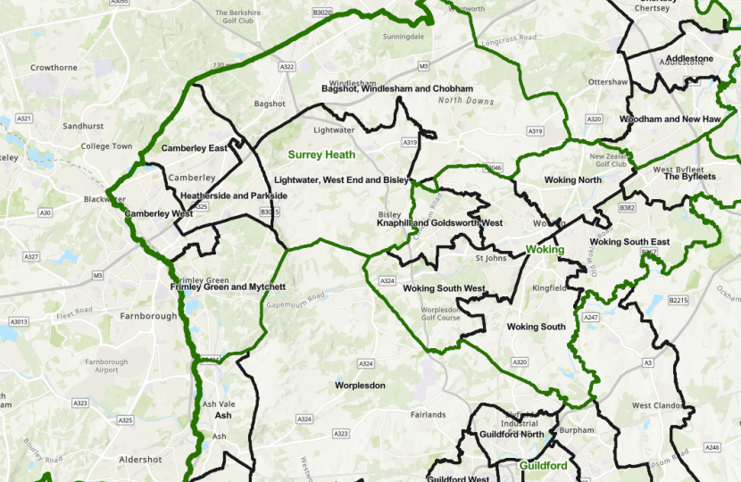 Proposed divisions for Surrey County Council in Surrey Heath