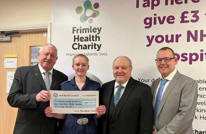 Pictured, Cllr. Nigel Manning, Mr Dennis Wheeler and Cllr. John Tonks with a Senior Sister from Frimley Health Charity