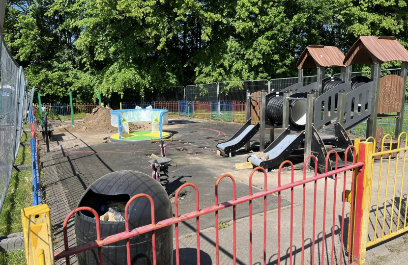 Pictured, the new playground being installed at Lightwater recreation ground