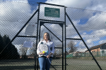 Pictured, Cllr. Rebecca Jennings-Evans at Frimley Green tennis courts