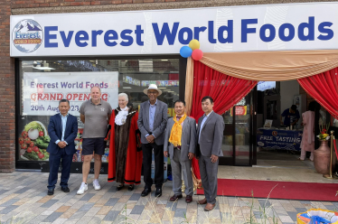 Pictured, the Madame Mayor with Cllr Shaun Garrett and the owners of Everest World Foods