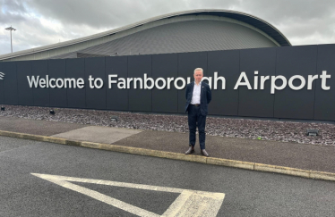 Pictured, Michael Gove MP at Farnborough Airport